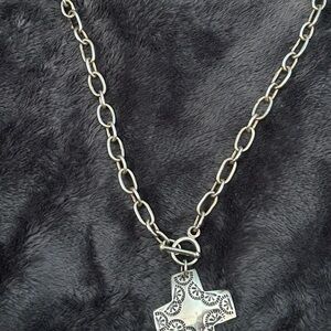 SILPADA cross necklace- toggle closure - silver-signed